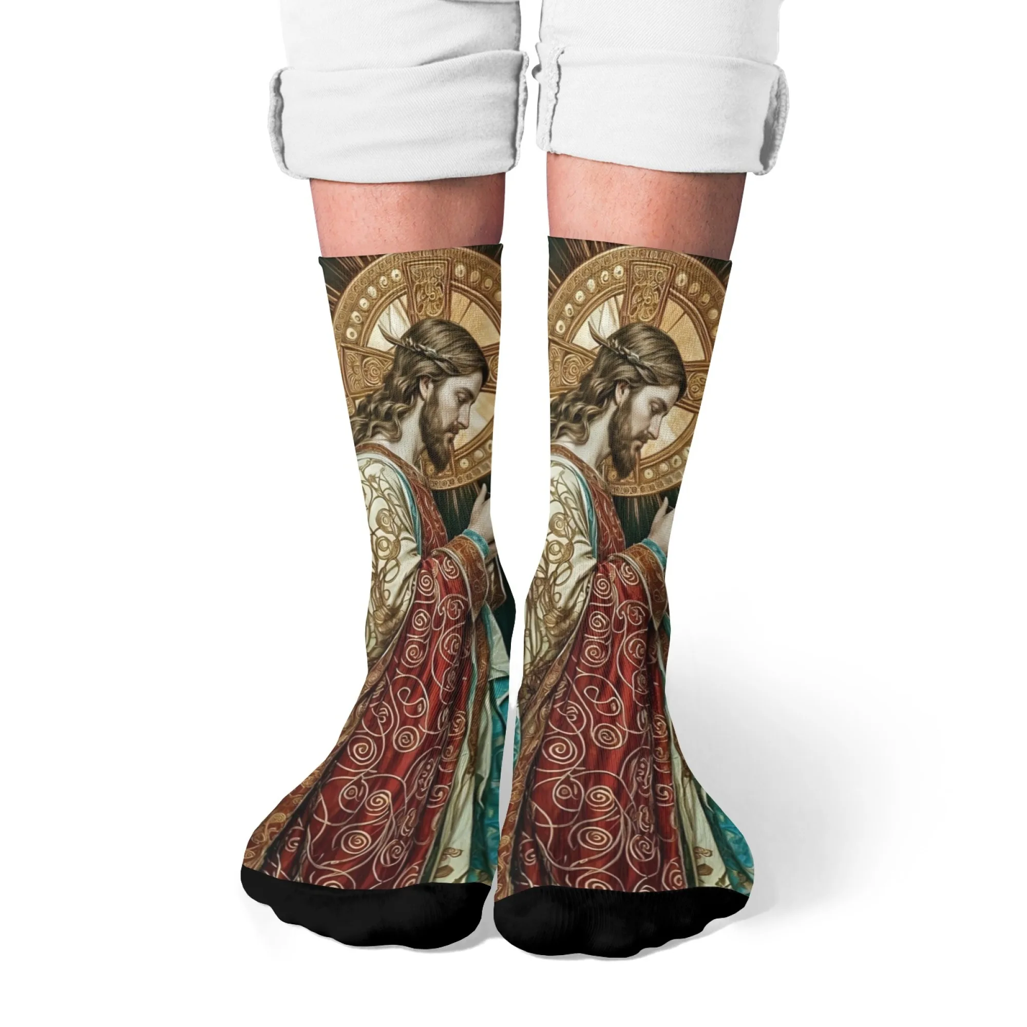 

Носки с тематикой молитвы Иисуса в стиле Харадзюку, новинка, забавные мужские носки Happy, удобные модные повседневные носки, подарок на праздник для вечеринки