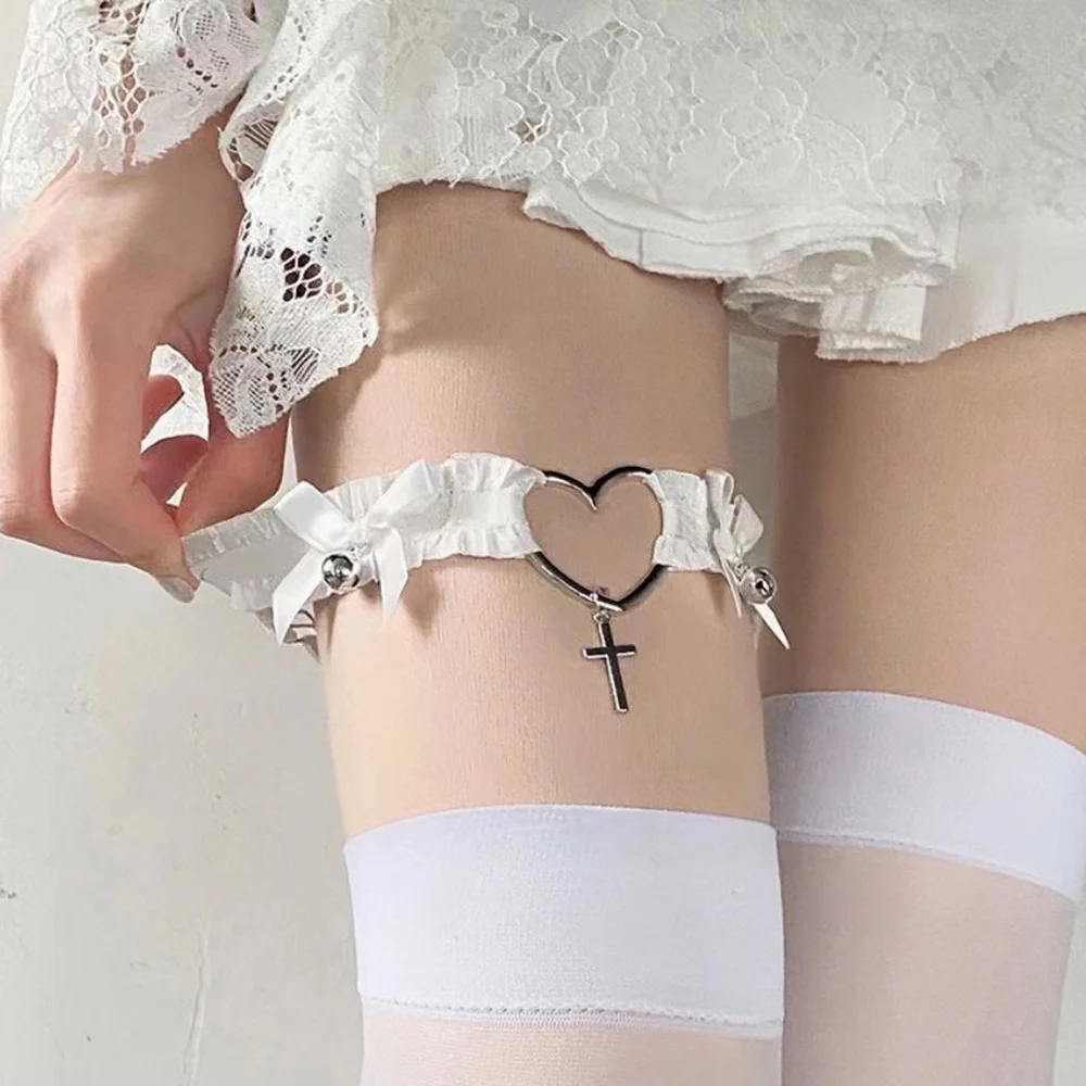 goth garter belt Cute Sexy White Black Lace Butterfly Bow Heart Jk Garter Elastic Leg Goth  Accessories Thigh Punk Gothic Garter for Girl Women