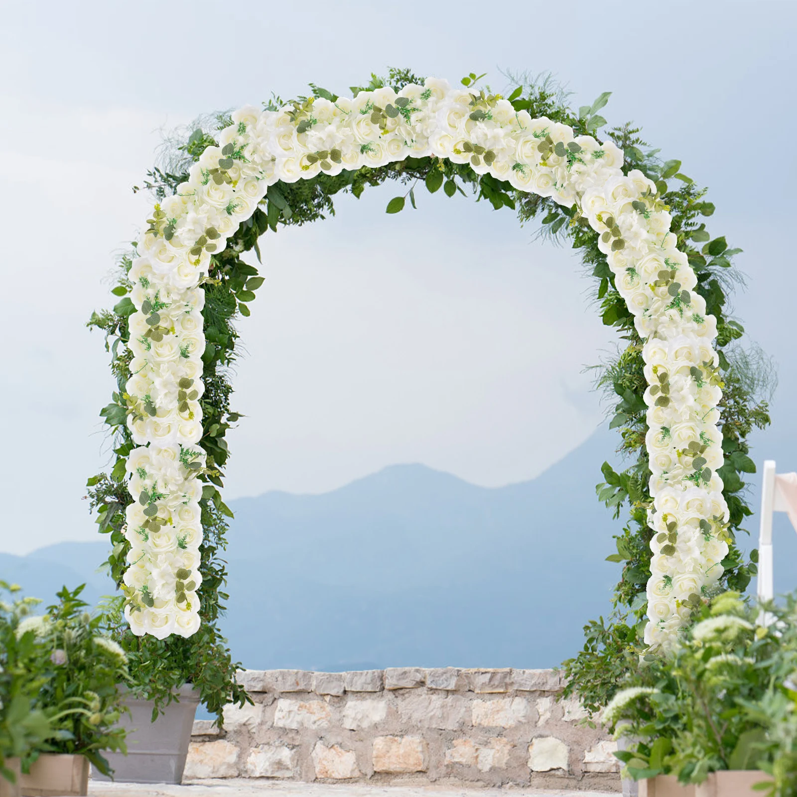 

Artificial Wedding Flowers Decorations Birthday Wall Roses Floral Hanging Panel Finished Product White Silk Flowers Plastic