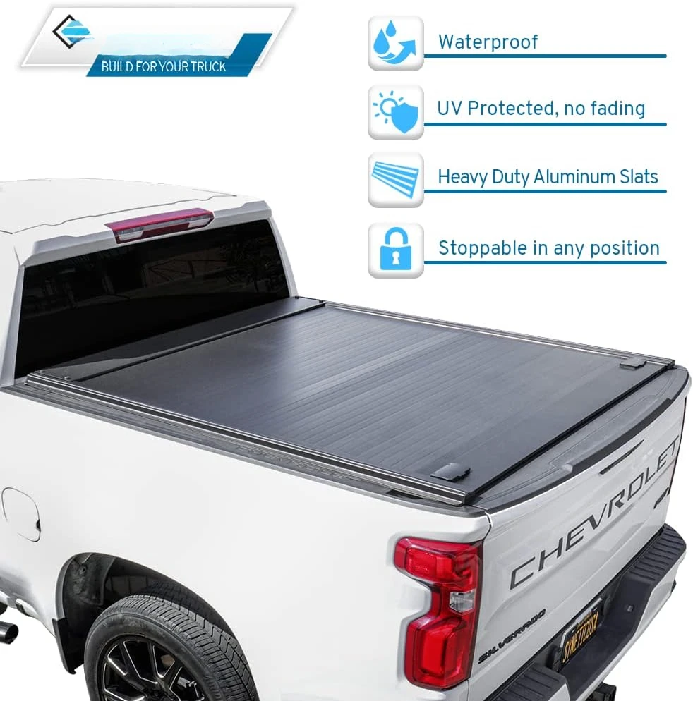 La copertura rigida retrattile per Tonneau si adatta al 2019-2024 Chevy Silverado/GMC Sierra 1500 5'8 "(69.9") Truck Bed Matte