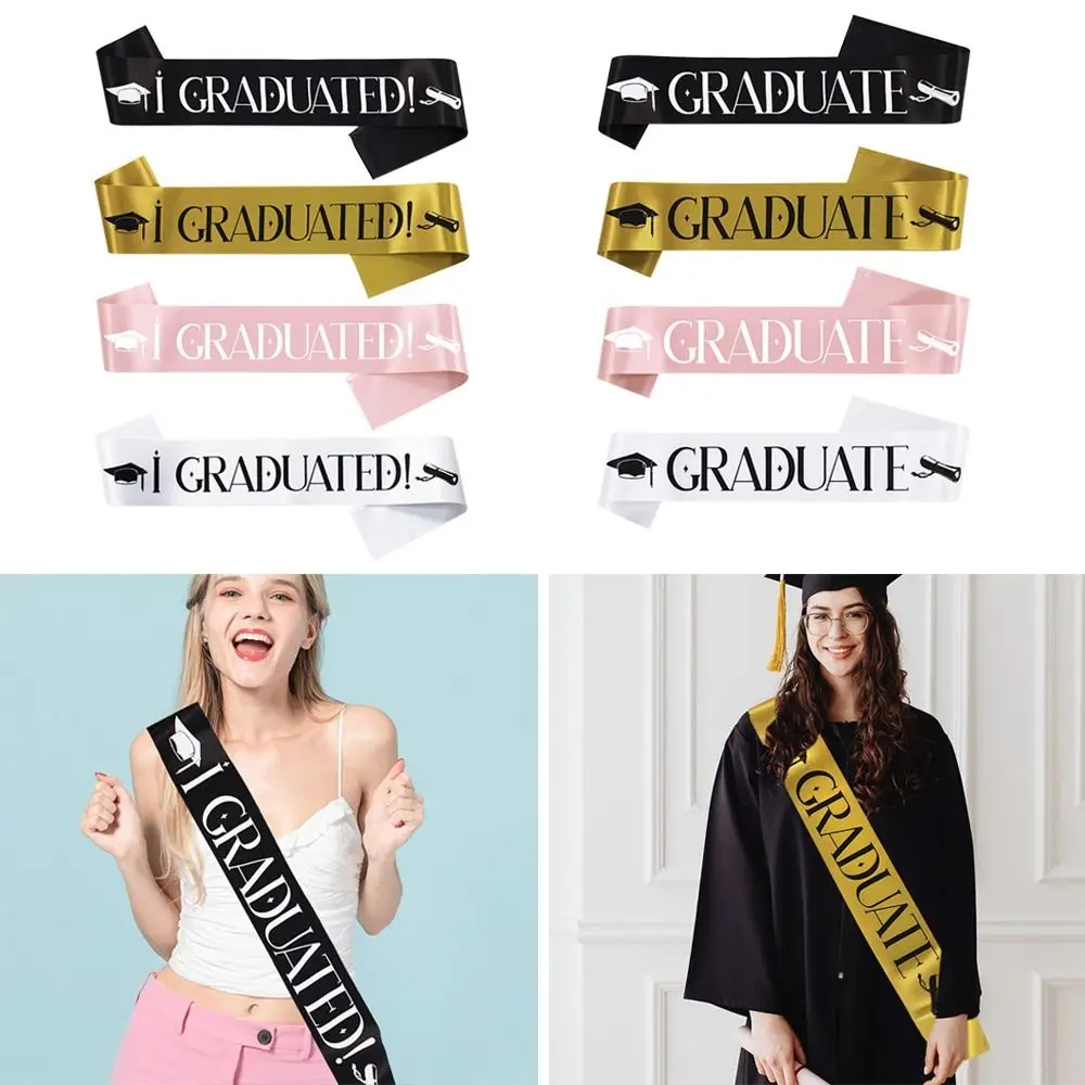 I GRADUATED Sash Graduation Belt Scarf Graduation Ceremony Party Shoulder Strap Decor Graduate Photo Prop Ornament