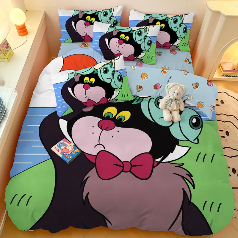 

Disney Lucifer Cat animation peripheral student dormitory home bed sheets and quilt covers with high-looking cartoon patterns