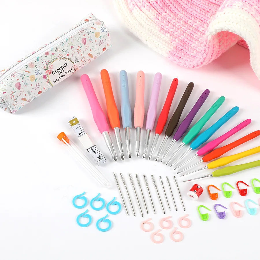 

Crochet Hooks Kits with Storage Bag Soft Handle Aluminum Crochet Needles Yarn Weave Knitting Needles Set DIY Sewing Weaving Tool