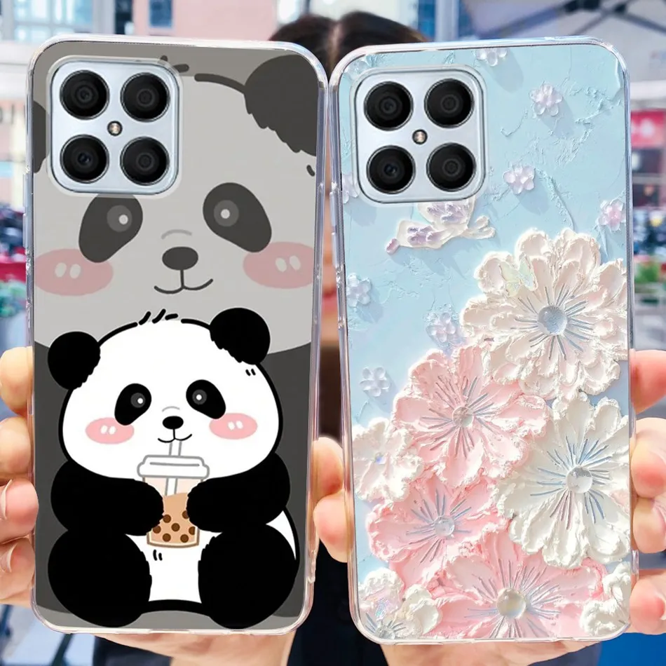 For Honor X8 Case HonorX8 4G TFY-LX1 TFY-LX2 TFY-LX3 Cute Panda Flower Painted Soft Silicone TPU Phone Cases