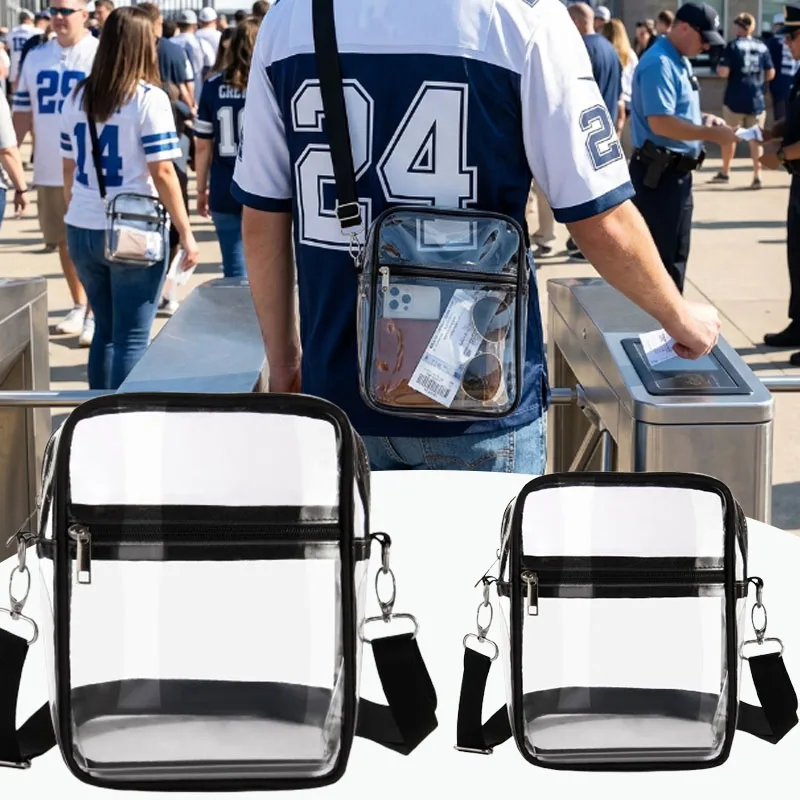 1-10PCS Clear PVC Crossbody Bag with Front Pocket Lightweight Waterproof Stadium Approved Tote for Music Festivals Theatre Games