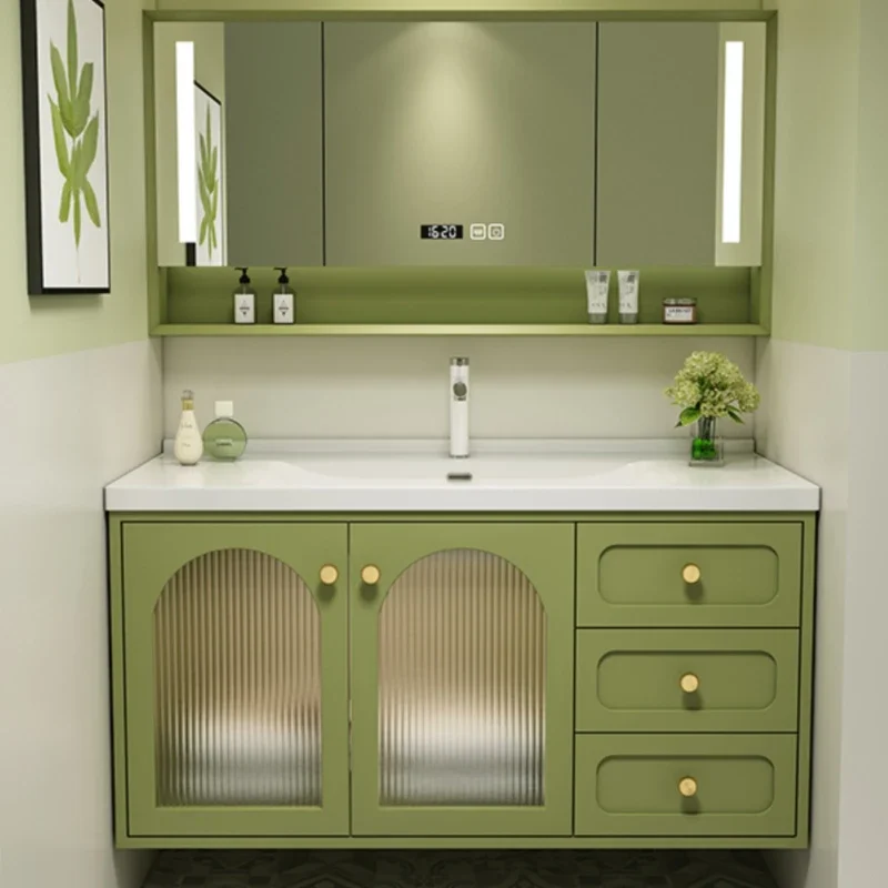 

European Style Bathroom Vanity Cabinet Organizer Mirror Wooden Makeup Cabinet Storage Shelf Salle De Bain Armoire Furniture