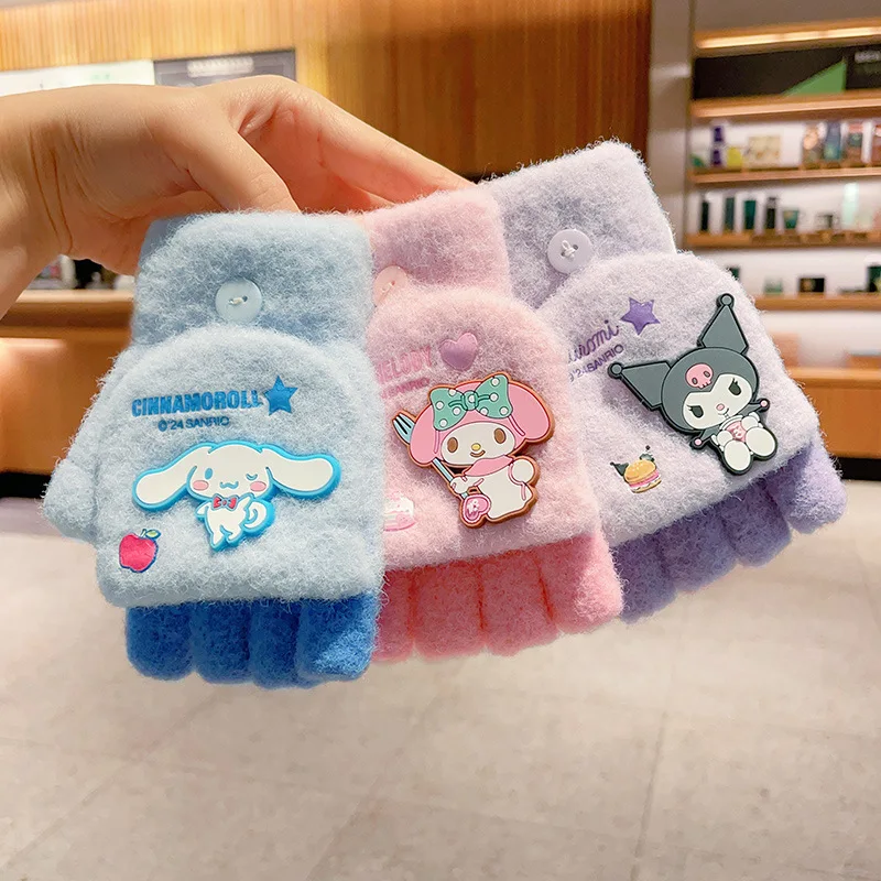 New Sanrio Anime Character Kurumi Melody Cinnamoroll Winter Gloves For Children Aged 6 To 12 And Elementary School Students