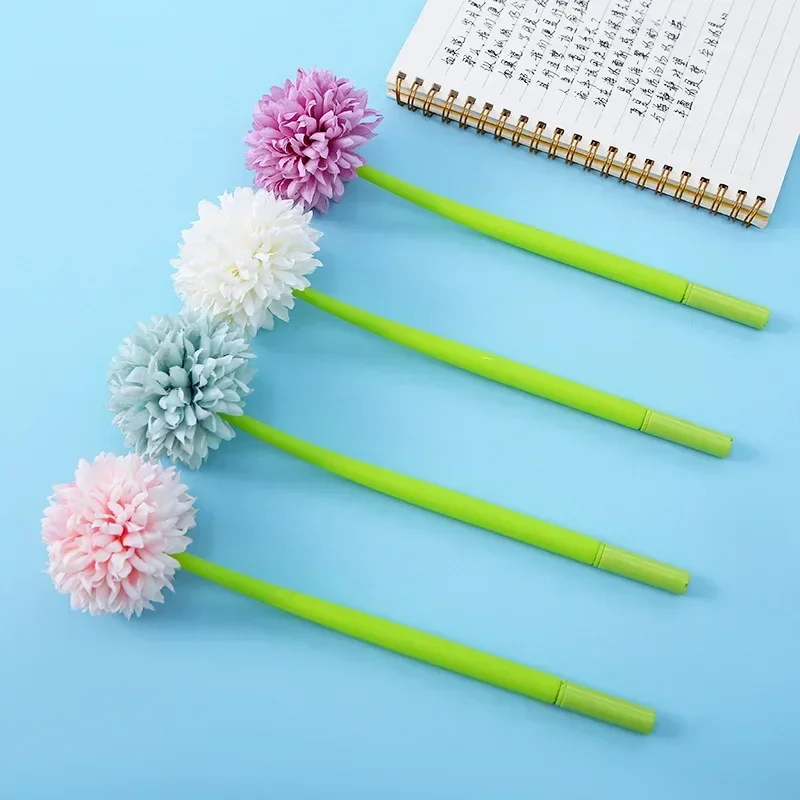 A 12PCS Ping Pong Chrysanthemum Silicone Plastic Flower Boutique Gel Pen Creative Personality Black Signature Pen Stationery B