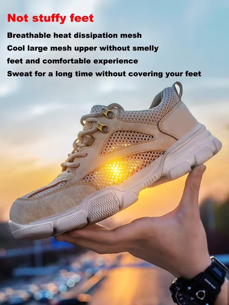 Heren Enkellaarzen Zomer Mesh Ademende Veiligheidsschoenen Stalen Neus Sport Sneaker Lichtgewicht Constructie Veiligheidslaarzen Voor Man