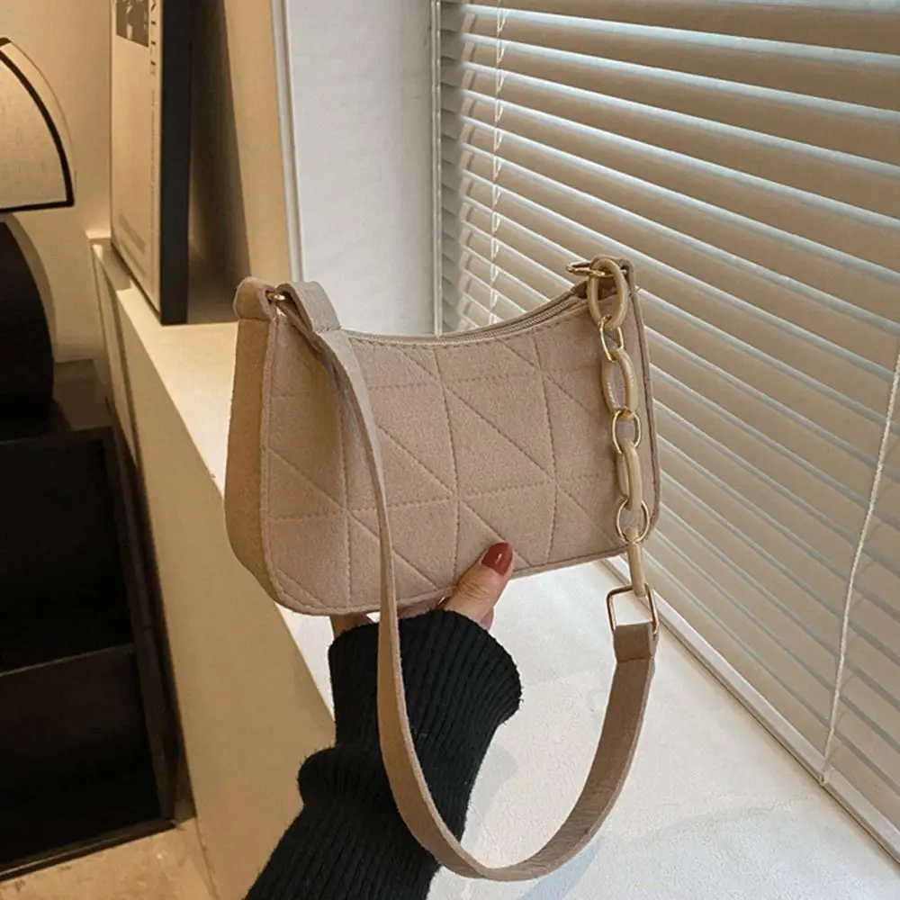 Felt Shoulder Bag for Women Girls Solid Color Underarm Bag Fashion Tote Bag Handbag