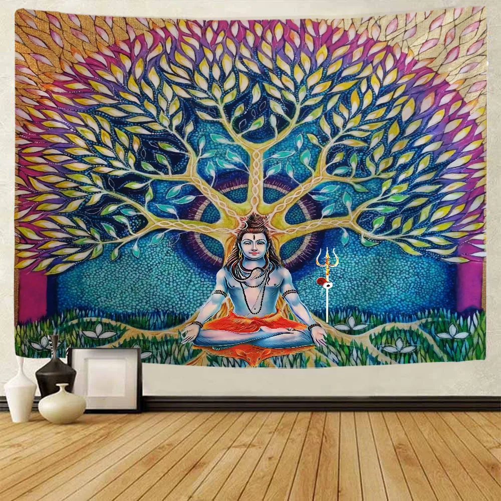 

Buddha life tree tapestry Indian elephant Buddha art wall hanging psychedelic tarot witchcraft hippie bohemian home decoration