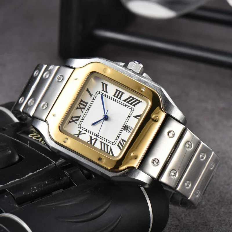 2025 Men's Stainless Steel Square Quartz Stopwatch Features An Elegant and Generous Multi-functional Calendar Display Clock