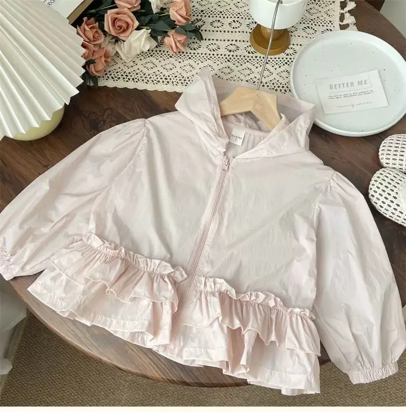 

Summer Baby Skirt Lace Hooded Sunscreen Jacket for Girls Thin Coat for Children Princess Top Fashion