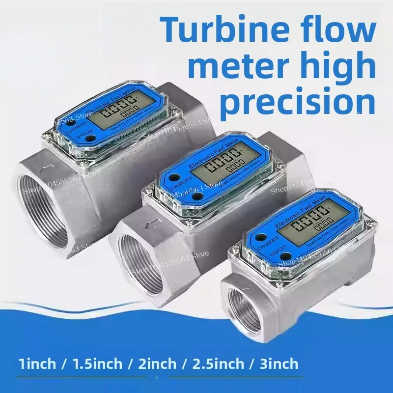 1 Inch Fuel Flow Meter with 3/4 Inch Adapters, Digital Turbine Flow Meter 2.5-31 GPM NPT Thread Diesel Flow Meter
