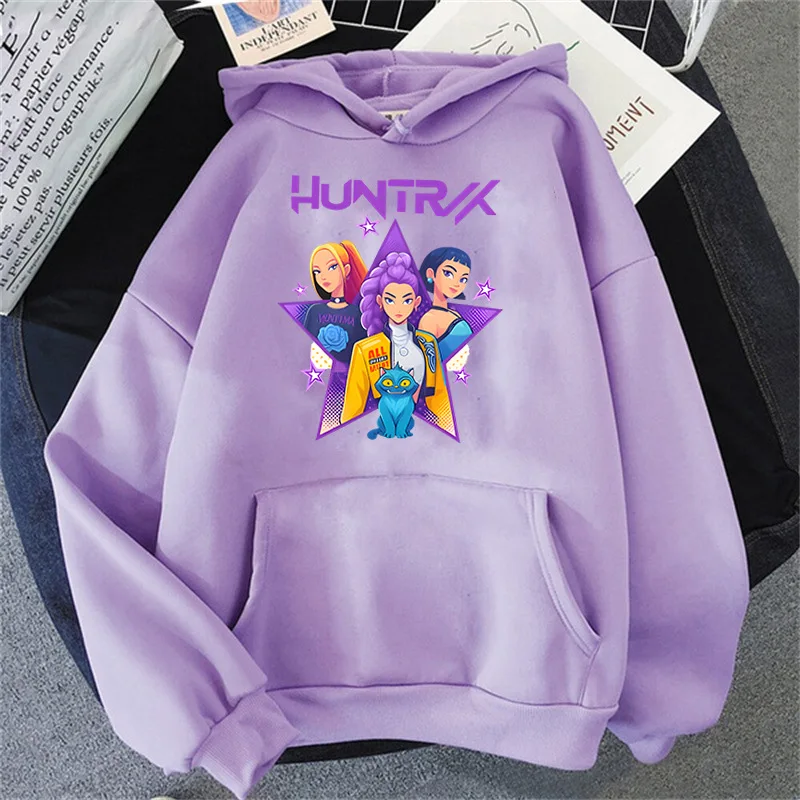 

Lavender Huntrix Hoodie Virtual Girl Group Print Pullover Unisex Kpop Demon Hunter Streetwear Harajuku Oversized Casual Clothing