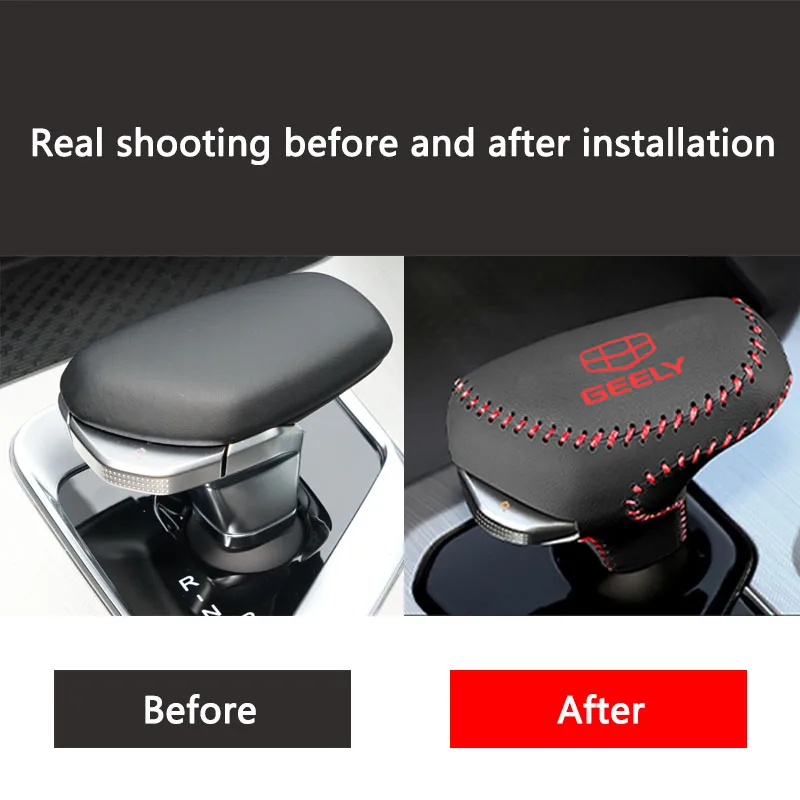 For Geely Coolray 2018-2021 BinYue Leather Shift Knob Cover Car Accessories Interior Shift Lever Cover Gear Stick Automobiles