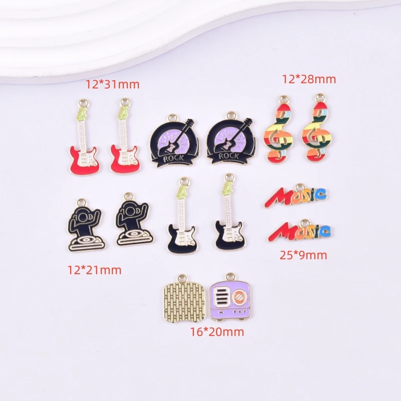10pcs Rock Music Festival Guitar Radio Alloy Charms for Earring Keychain DIY Decoration Fashion Jewelry Accessories