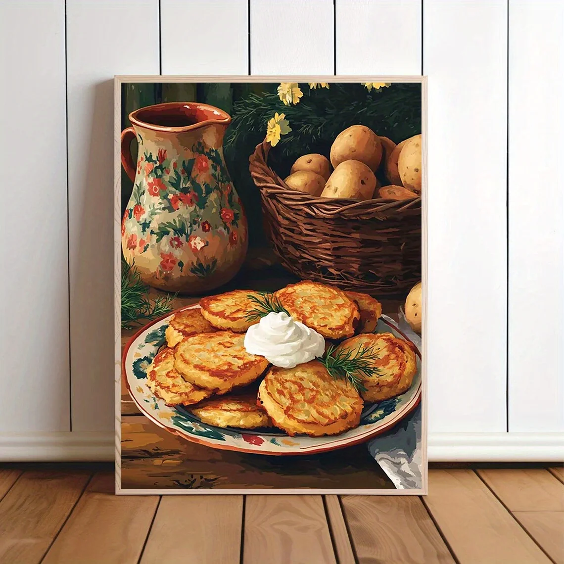 [2D Plat] 1 pièce 12x16" Impression d'art non encadrée « Pancake polonais » - Décoration murale bohème moderne avec scène de cuisine vibrante, tradition