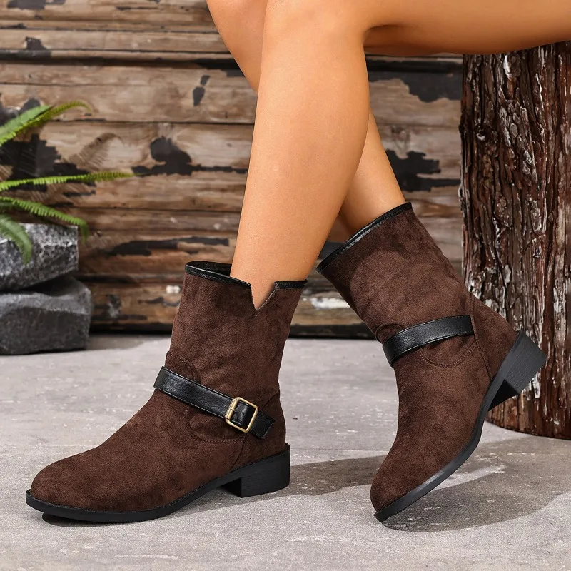 

Winter Ankle Boots for Women Mid Heels Fashion Buckle Shoes 2025 Designer Chelsea Snow Pumps Short Boots New Dress Zaparillas