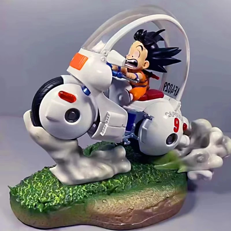 21cm Dragon Ball Super Saiyan Kid Goku On Motorcycle Capsule No. 9 Bike .Anime Figure Model Statue Collectio