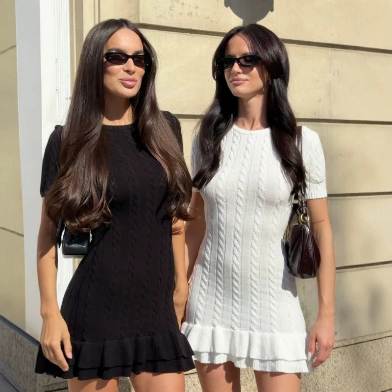 

Tsiisd Knit Ruffle Women's Mini Dress Slim Elegant Casual Office Commute High-Waist Fashion Dress Party Women's Knitting Dress