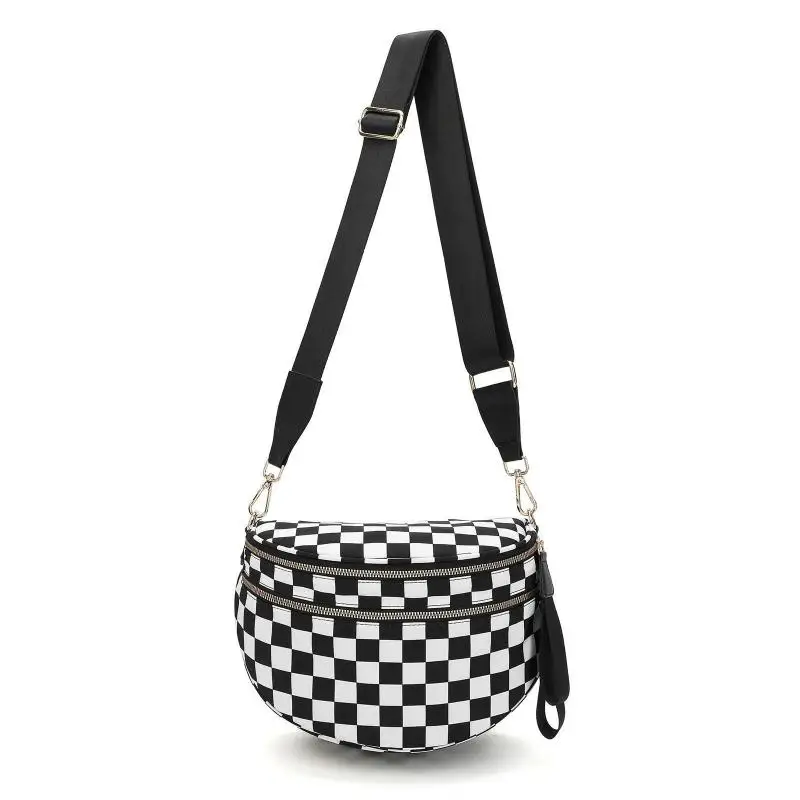 

black And White Checkered Spacious Bum Bag Crossbody Bags For Women Men Fashion Travel Essentials Mommy Bag Diaper Bag