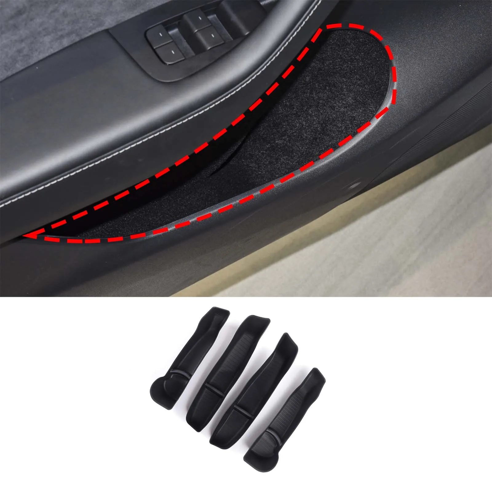 

Front Rear Door Storage for Tesla Model Y Door Side Storage Box Door Handle Tray Organizer TPE Interior Accessories 4pcs/Set