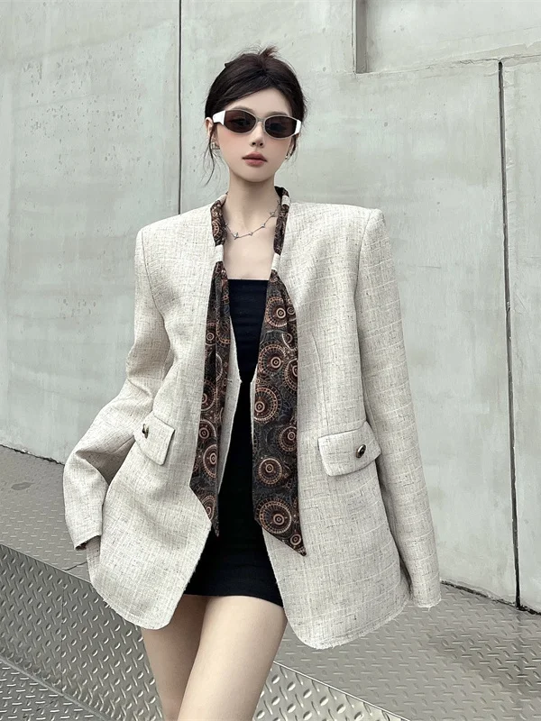 

Новинка 2025, роскошная женская куртка Sle со свободной посадкой Sa, американская ретро-офисная одежда небольшого размера Faion Ele