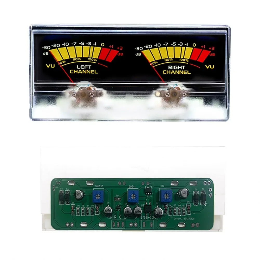 لوحة مضخم صوت ستيريو بمؤشر مزدوج VU متر ، مؤشر مستوى الصوت ديسيبل ، إضاءة خلفية قابلة للتعديل مع سائق ، أصفر وأبيض