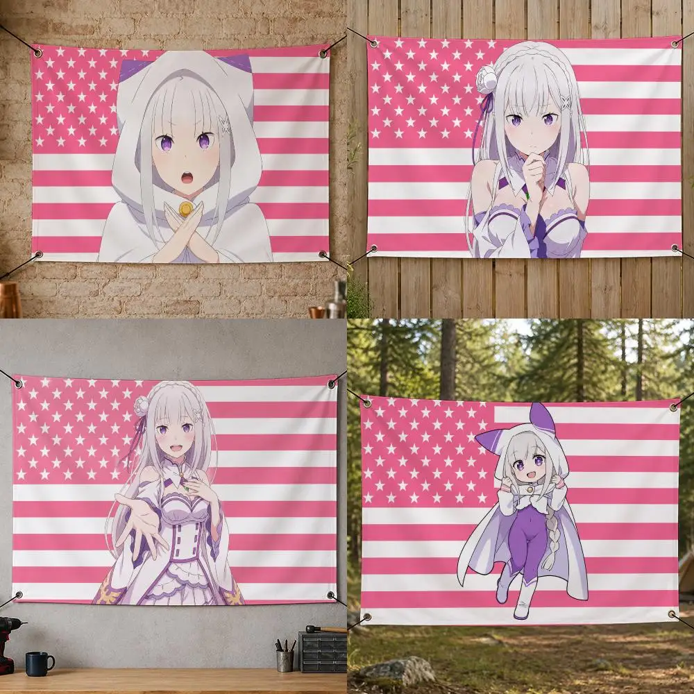 Anime Modern R-Re:ZERO Emilia Flags Flag Banner for Bedroom Dorm Party Home Living Room Game Room Gift