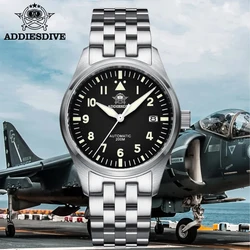 Addiesdive 39mm relógio de pulso mecânico automático masculino aço inoxidável vidro safira 200m à prova dwaterproof água relógio luminoso