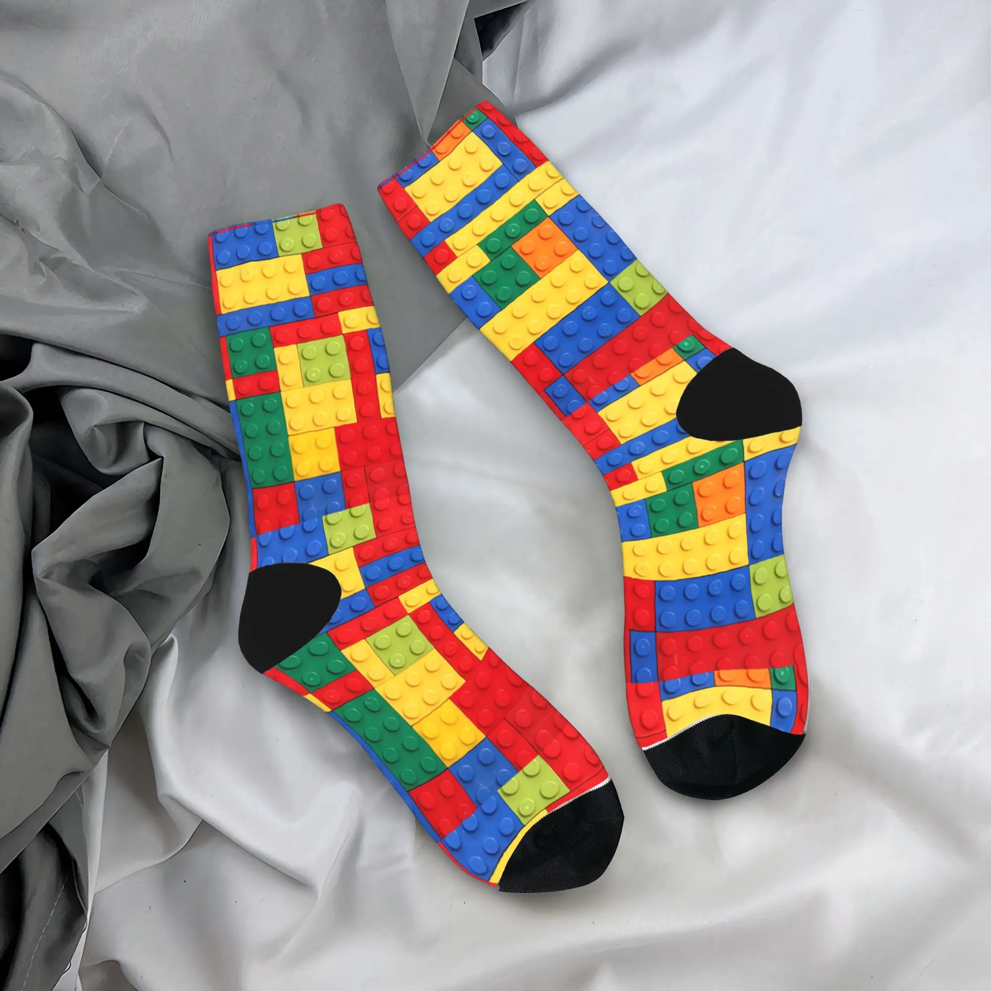 

Colorful Building Blocks Pattern Socks Design Stockings Anti Slip Men Socks Medium Soft Autumn Vintage Outdoor Socks