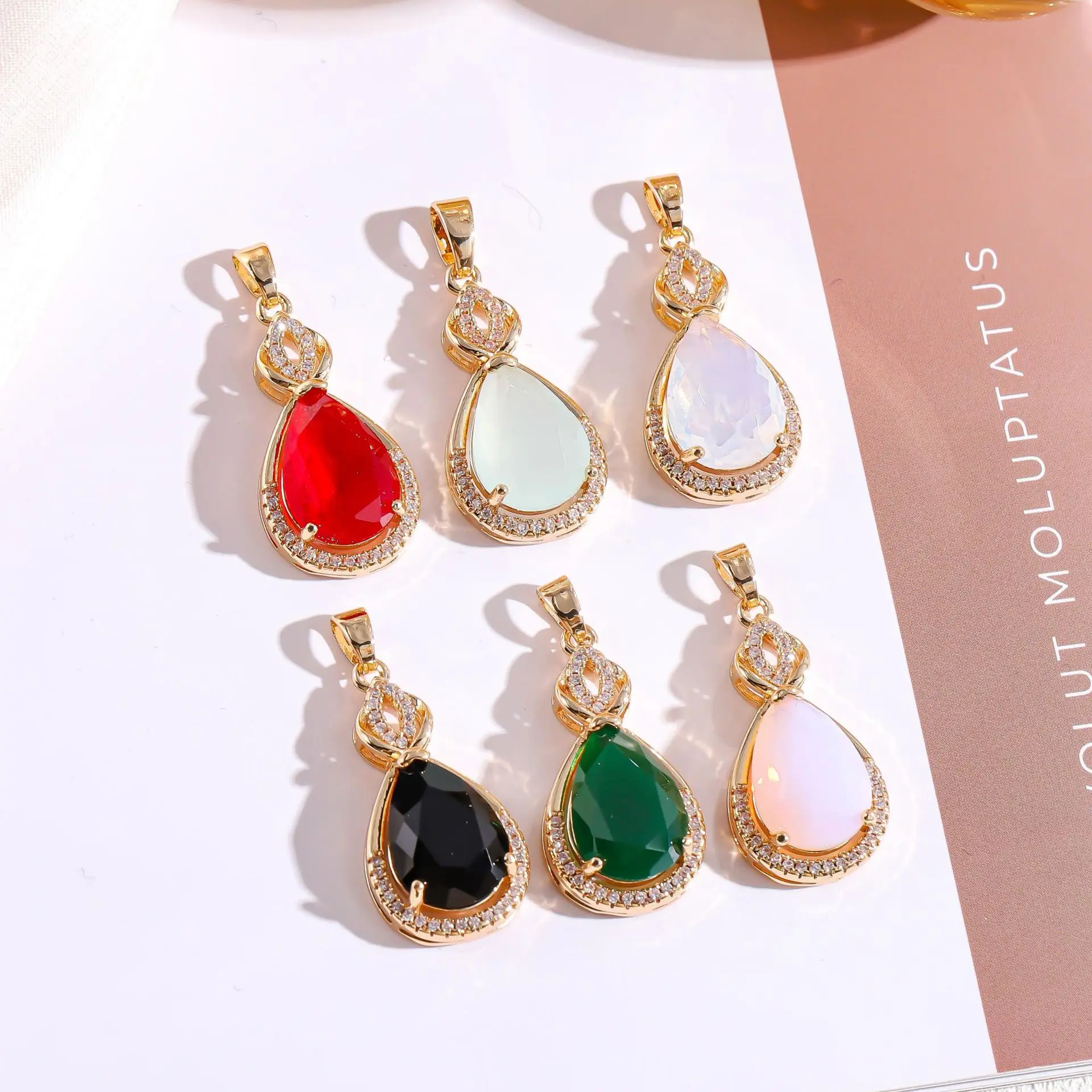 10pcs/ Bag   Fashionable new copper gold-plated zircon water droplet pendant DIY necklace hairpin earring material