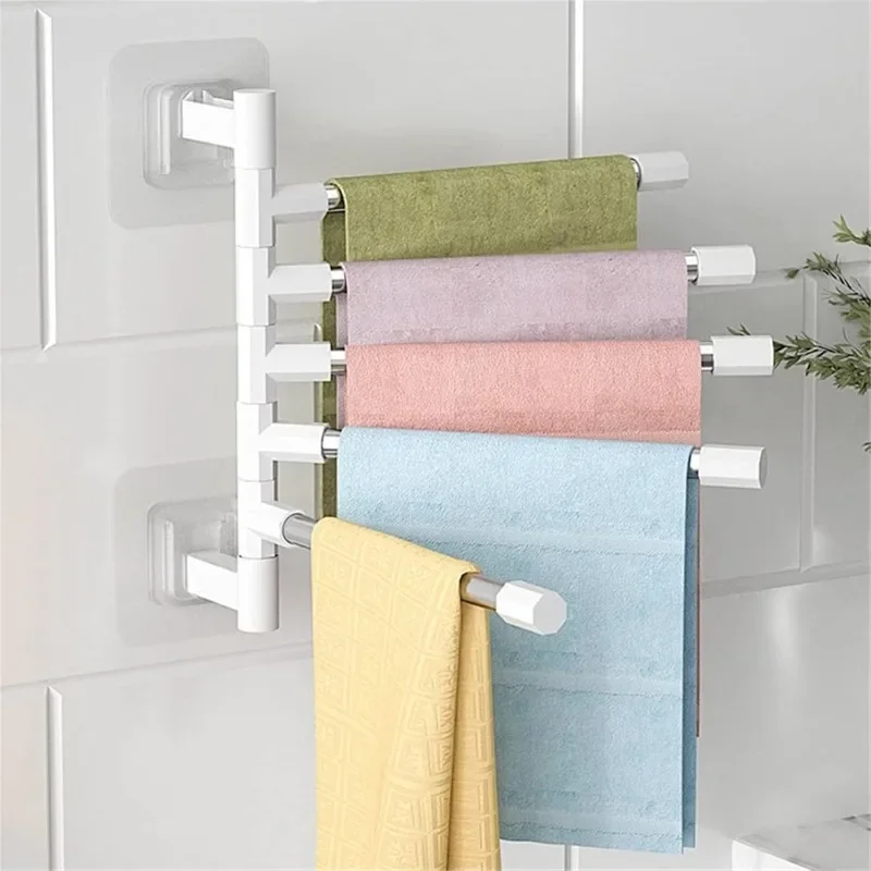 Towel Rack Bathroom Accessories Rotatable Towel Holder Space Aluminum 2/3/4/5/6/7/8 -Bar Hanging Wall Mounted Towel Hanger image 3