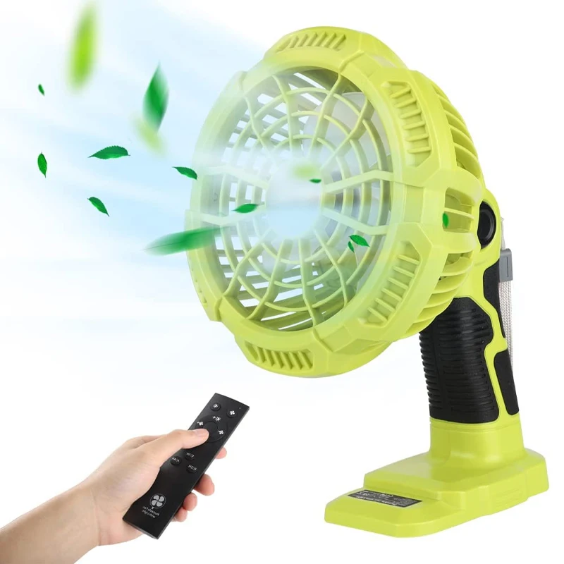 Cordless Camping Fan for Ryobi 18V Li-ion Battery with 9W LED Work Light Multifunction Jobsite Fan for Travel Garage Office