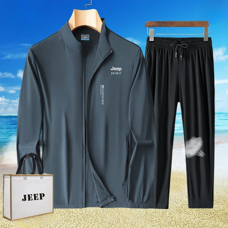 

Ice Silk Sportswear Set Men's Casual Summer Qui Dry Thin Large Size Fiing Sun Protection Clothing Long Sve Long P...