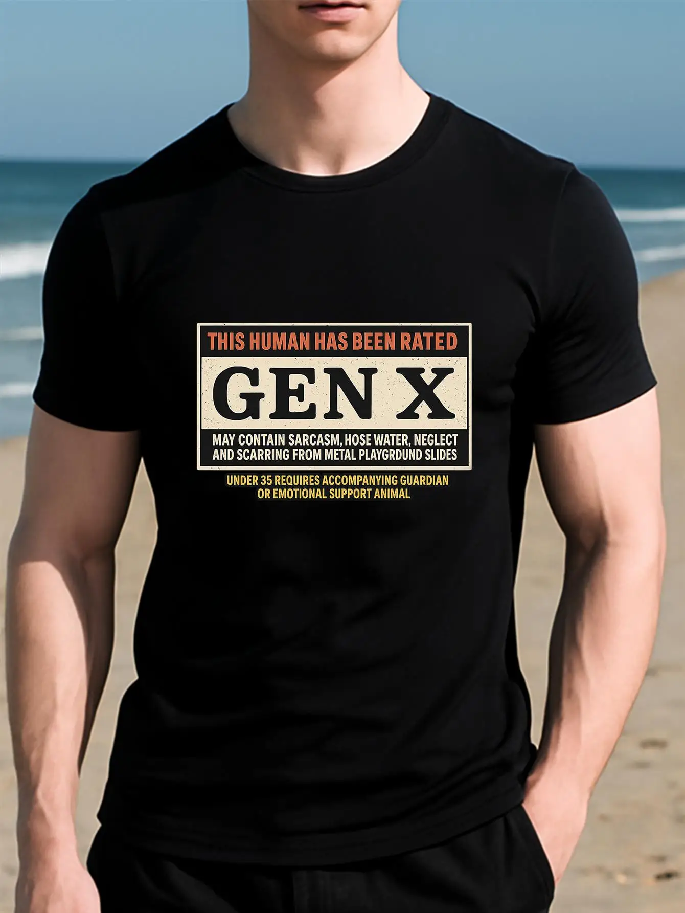 Men's X Generation Vintage 90s T-Shirt - 1990-1999 Nostalgic Crew Neck Shirt, suitable for those born between 1969-1999, casual short-sleeve shirt featuring iconic music and pop culture elements, suitable for all seasons, machine washable vintage apparel