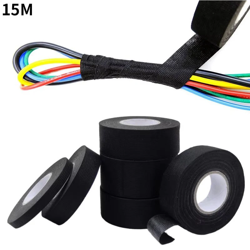 1-6pcs 15M Heat Resistant Tape Coroplast Adhesive Automotive Cloth Tape For Car Cable Harness Wiring Fabric Loom Electrical Heat