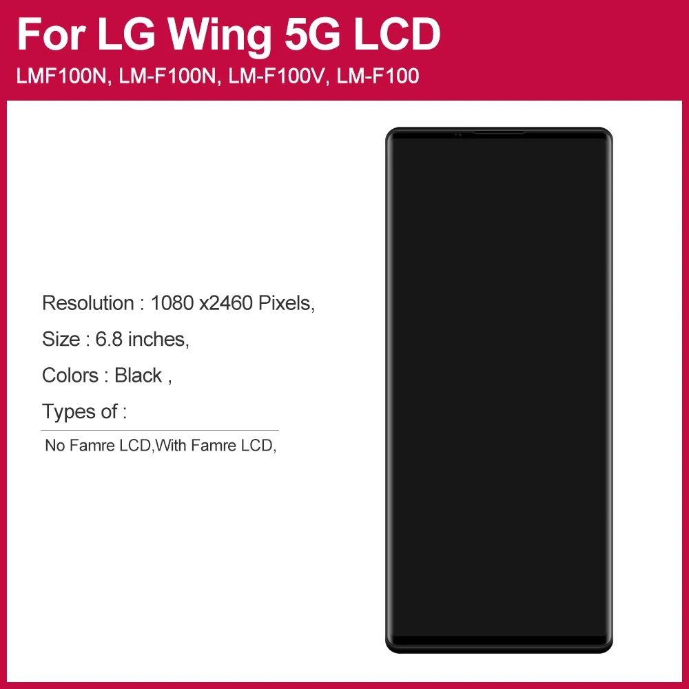 AAA+ For LG Wing 5G LCD Display Touch Screen Digitizer Assembly for LG WING mobile phone lcd screens Replacement parts.