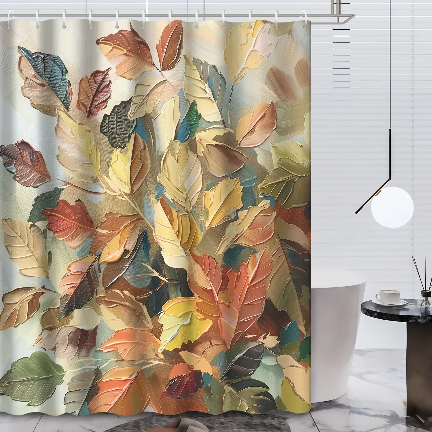 Autumn Leaves Shower Curtain with Vibrant Fall Colors for Bathroom Decor Waterproof Fabric Includes Hooks