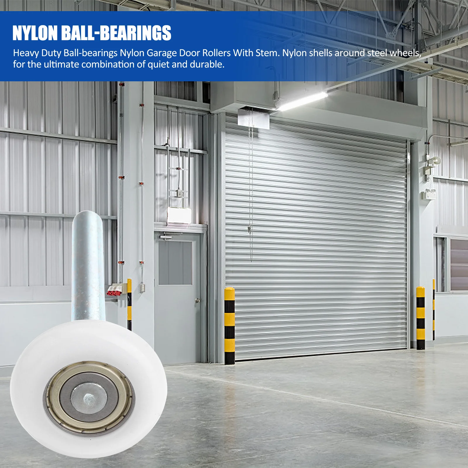 

Garage Door Rollers with Nylon Shells and Steel Core Heavy Duty Replacement for Quiet Operation Long-Lasting Performance