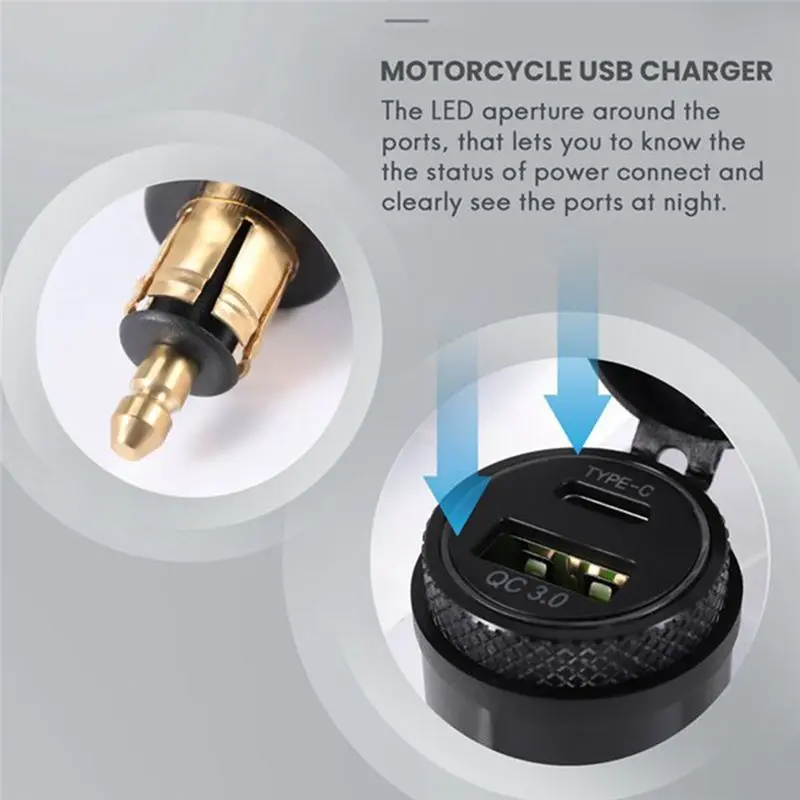 Motorcycle DIN Plug Waterproof To QC3.0 USB & Type C 30W Power Delivery Adapter Socket
