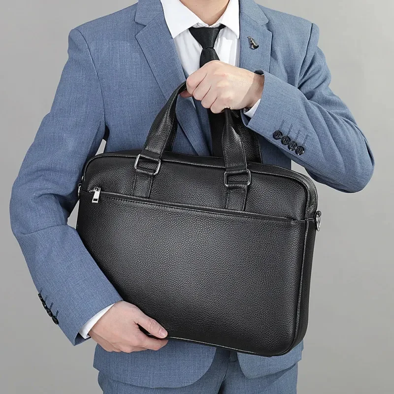 Maleta de couro genuíno para homens, bolsa luxuosa de couro, bolsa casual para laptop, ombro retrô, arquivo transversal masculino, negócio