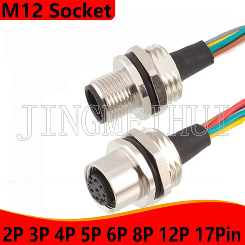 

M12 2P 3P 4P 5P 6P 8P 12P Waterproof IP67 Aviation Male Female Socket With Cable Threaded Connector For Data And Telecom Systems