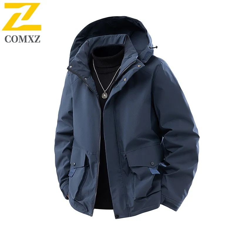 

Осенне-зимняя мужская куртка в горном стиле, ветровка с капюшоном на флисовой подкладке, водонепроницаемое ветрозащитное пальто для пеших прогулок, кемпинга, рыбалки