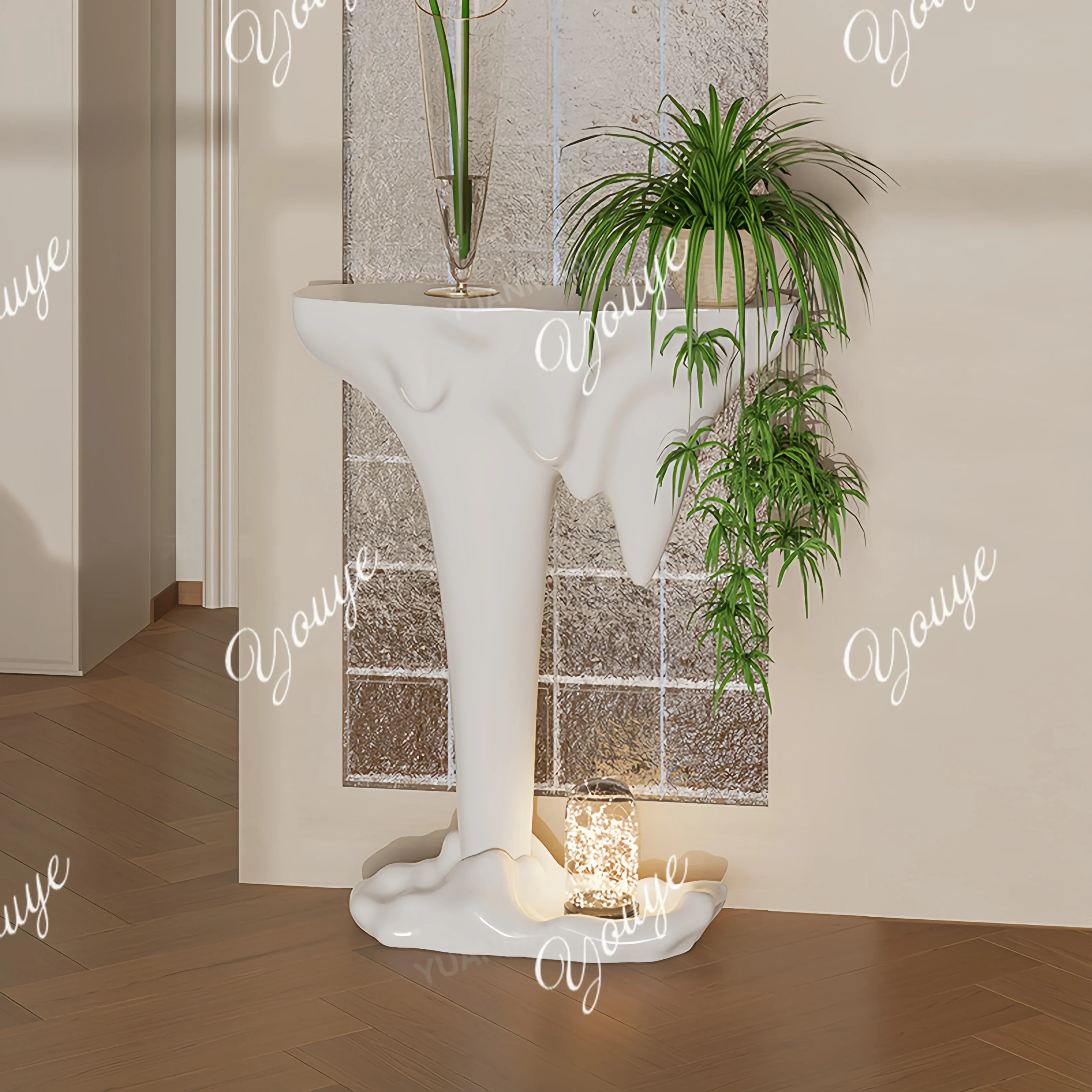 

Входной коридор XM, проход, домашняя гостиная у стены, узкий стол, светлая роскошь, современный вид высокого класса