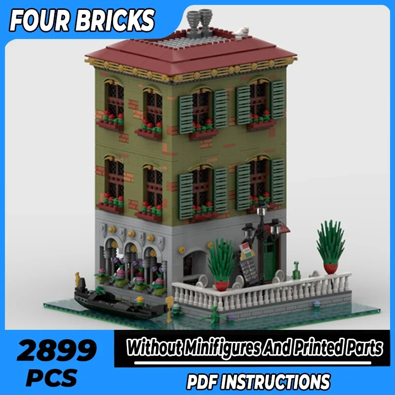 

Moc строительные кирпичи, модель с видом на улицу, магазин записей для пиццы, технология, модульные блоки, подарки, игрушки для детей, наборы «сделай сам», сборка