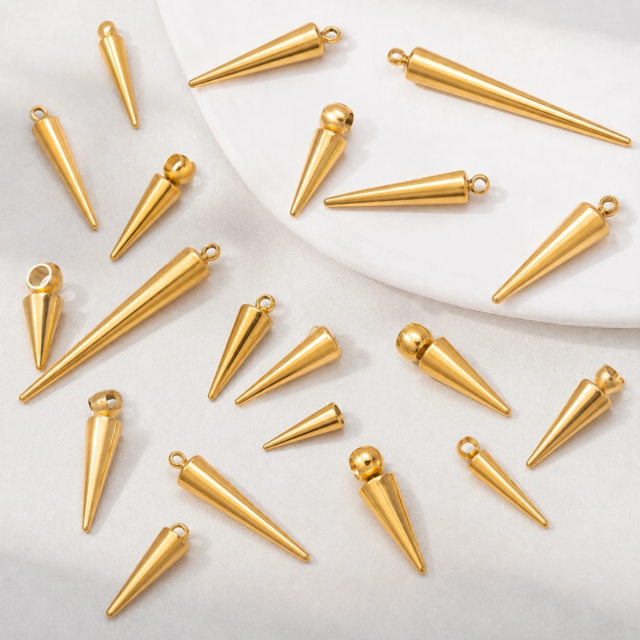 5er/10er-Set 304 Edelstahl-Kegelanhänger, vergoldete Spike-Nieten für DIY-Halsketten, Ohrringe, Bastelarbeiten, Schmuckherstellung, Materialien und Zubehör – Detail 1