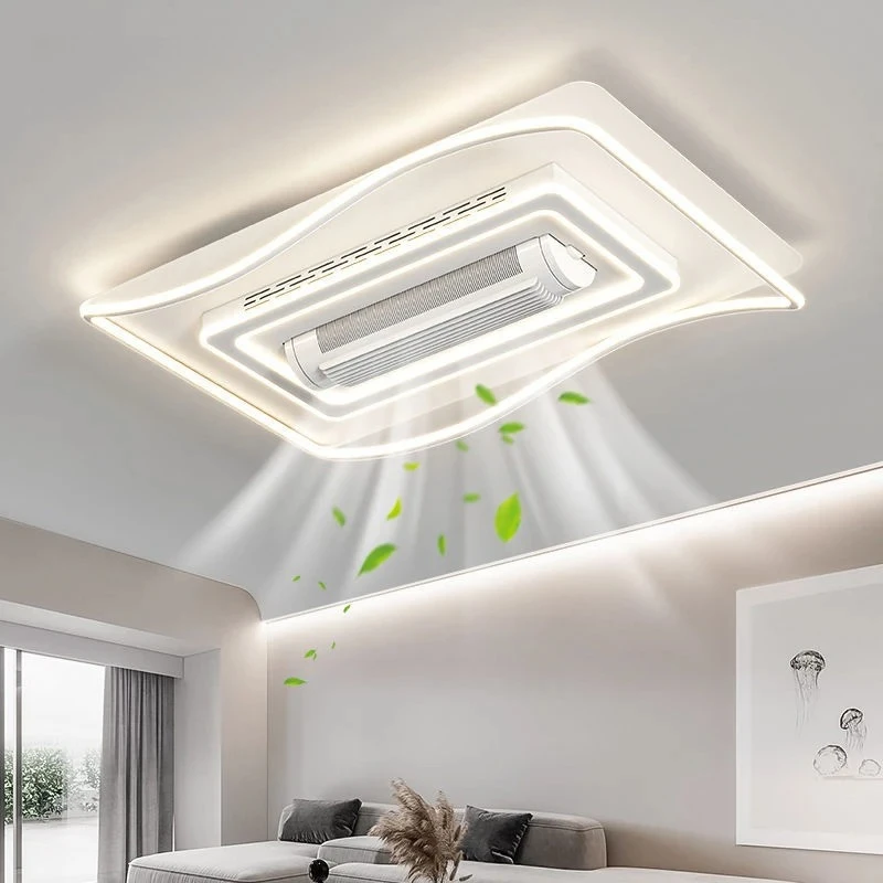 Bladeless Ceiling Fan With Lights LED Remote Control Fan Lighting For Living Room Bedroom Indoor Invisible Rectangular Fan Lamp