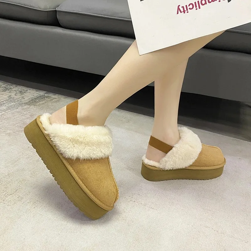 

Fashion Platform Women Slippers Casual Home Suede Fur Warm Slingback Flip Flops Hot Sale Brand Plush Cotton Slippers Flats Shoes